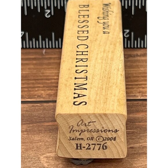2014 ART IMPRESSIONS H-2776 WOOD MOUNTED RUBBER STAMP BLESSED CHRISTMAS - Picture 4 of 4